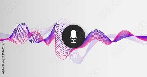 Intelligent technologies. Sound lines and mike symbol on light background, vector illustration