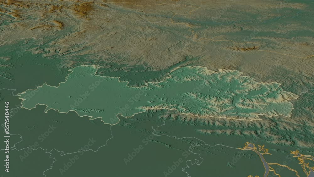 Bắc Giang, province with its capital, zoomed and extruded on the relief map of Vietnam in the conformal Stereographic projection. Animation 3D Bắc Giang, province with its capital, zoomed and extruded on the relief map of Vietnam in the conformal Stereographic projection. Animation 3D