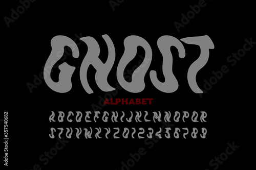 Ghost style font, Halloween alphabet, letters and numbers