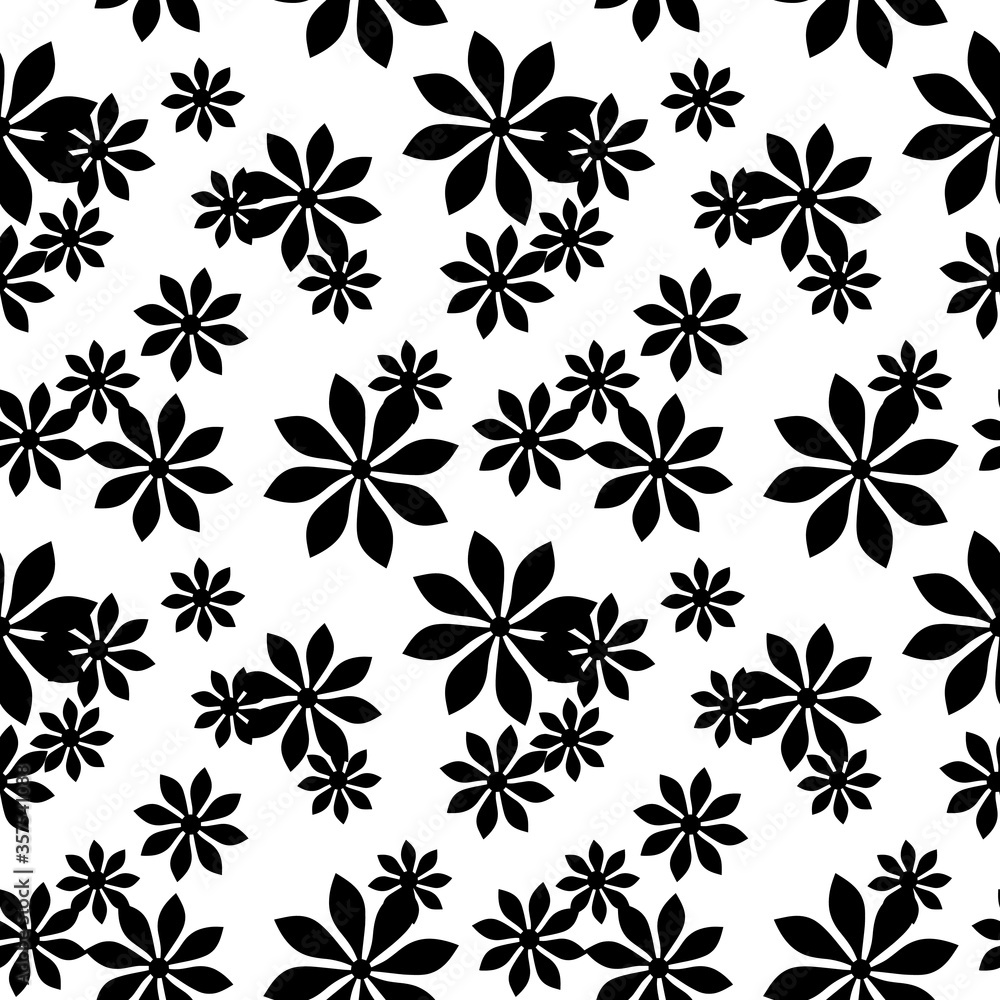 black and white floral seamless pattern