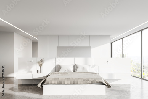 White panoramic master bedroom interior