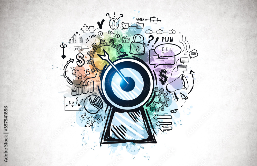 Obraz premium Colorful business goal sketch on concrete wall