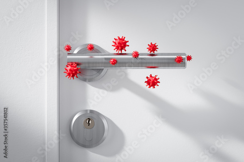 White door handle with coronavirus