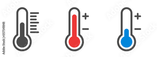 Thermometer icons or temperature symbols or emblems, vector and illustration