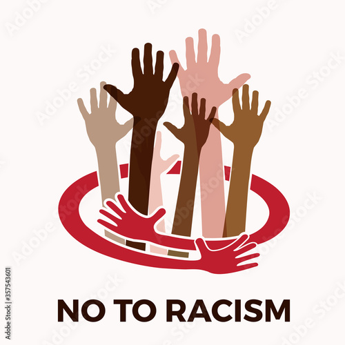 No to racism. Stop to racism and discrimination. Hug of different races. Vector Illustration