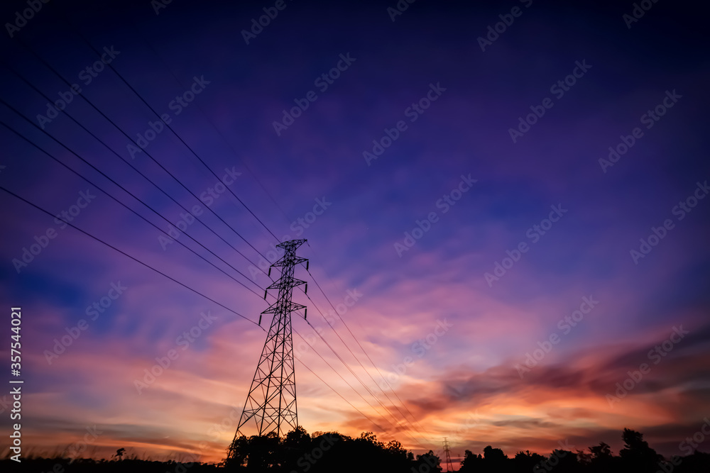 High voltage tower sky sunset background