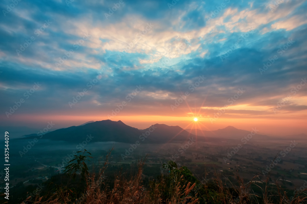 Landscape lot of fog Phu Thok Mountain at Chiang Khan ,Loei Province in Thailand.