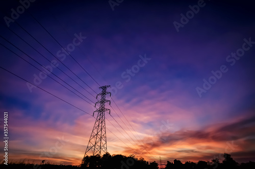 Obraz na płótnie High voltage tower sky sunset background w salonie