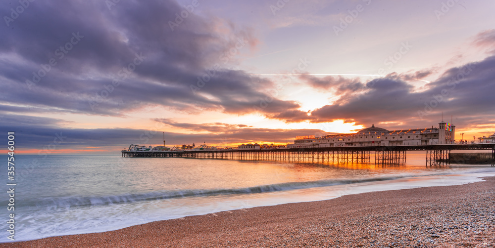 Brighton beach at sunset