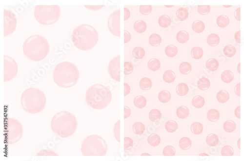 Cute Irregular Polka Dots Seamless Vector Patterns. Hand Drawn Abstract Pink Brush Dots on an Off-White and Light Pink Backgrounds. Bright Watercolor Style Vector Print. Simple Dotted Layout.