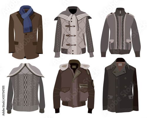 men jackets collection isolated on white background
