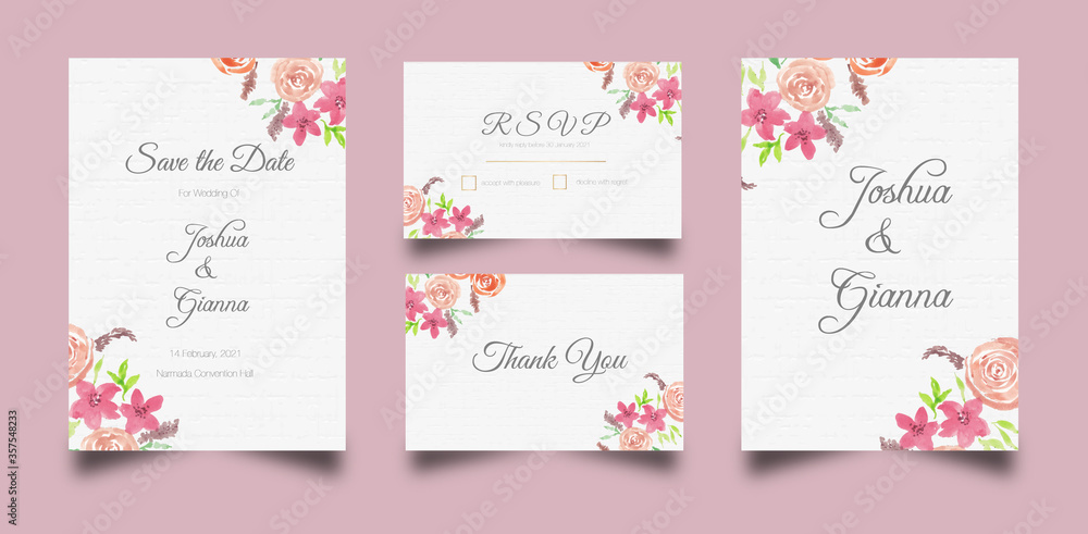 Watercolor wedding invitation floral design template