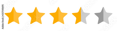 Three and half stars, customer quality symbol, vector product rating review flat icon for hotel, restaurant etc