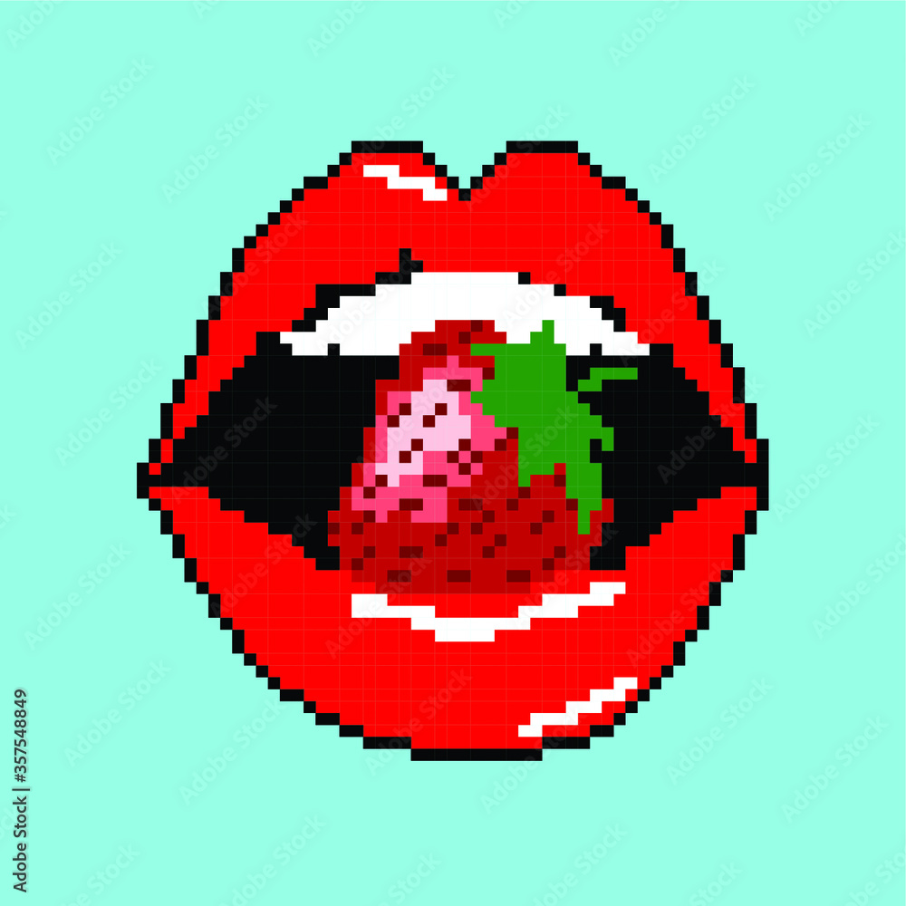 Fototapeta premium Vector illustration sexy lips in pixel art