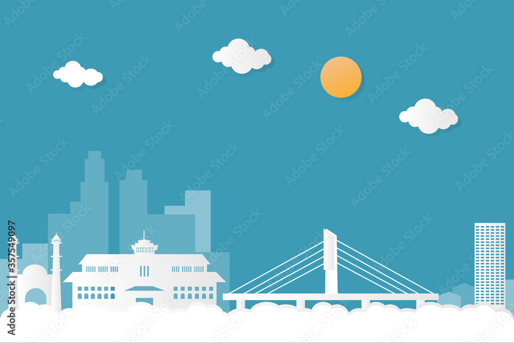 Bandung Cityscape and City skyline using paper cut design