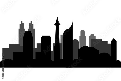 Jakarta City skyline silhouete. Jakarta landmark as Indonesia capital - Cityscape