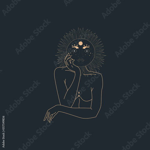 Vector illustration.Seance, cult of space and magic.Vector graphics. Magic of the sun and moon. The religion of spirits.Sketch of a tattoo.Set of vector illustrations of. Magically symbols.Religion