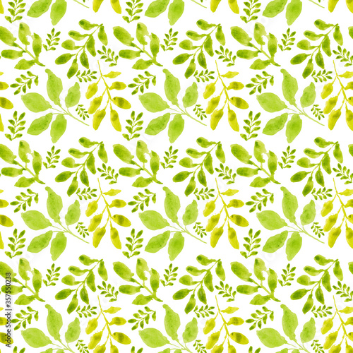 Watercolor floral leaves seamless pattern