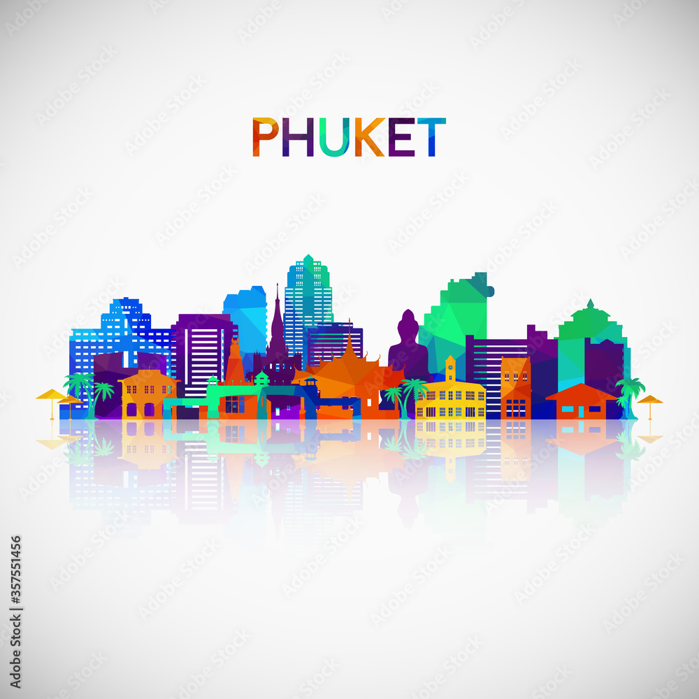 Phuket skyline silhouette in colorful geometric style. Symbol for your design. Vector illustration.
