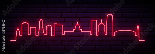 Red neon skyline of Oklahoma City city. Bright Oklahoma City long banner. Vector illustration.