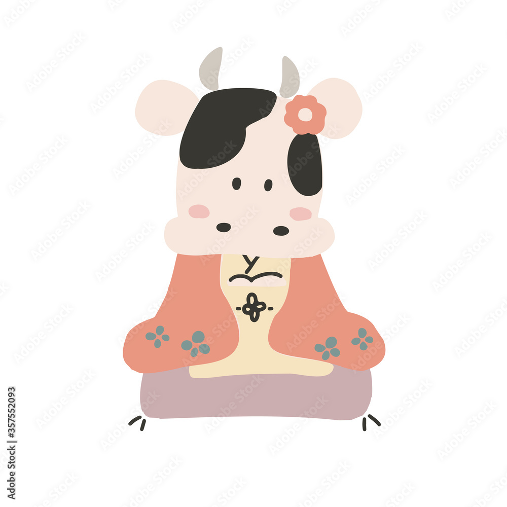 着物を着たかわいい牛 着物を着たかわいい牛