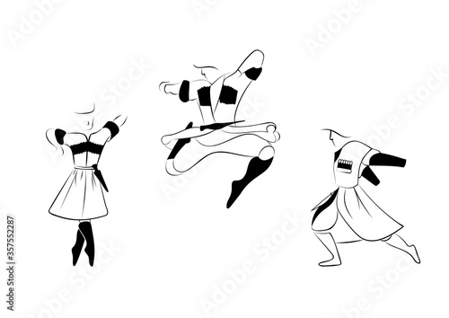 Caucasus national costume, Caucasian folk dance. Linear graphics.Elements of clothing.