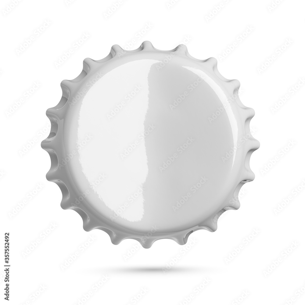 Bended gray metal soda or beer crown cap isolated on white background. Bended gray metal soda or beer crown cap isolated on white background.