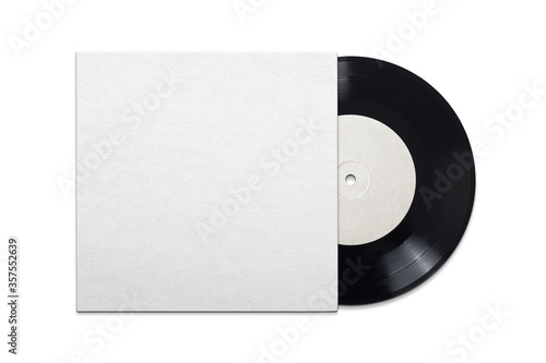 Vinyl record in cardboard cover on white background.