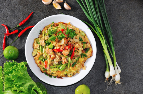 Shrimp omelet with Bitter bean.