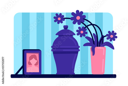 Urn with ashes flat color vector illustration