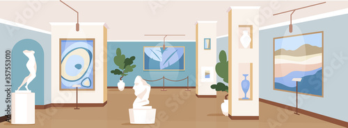 Contemporary art gallery flat color vector illustration