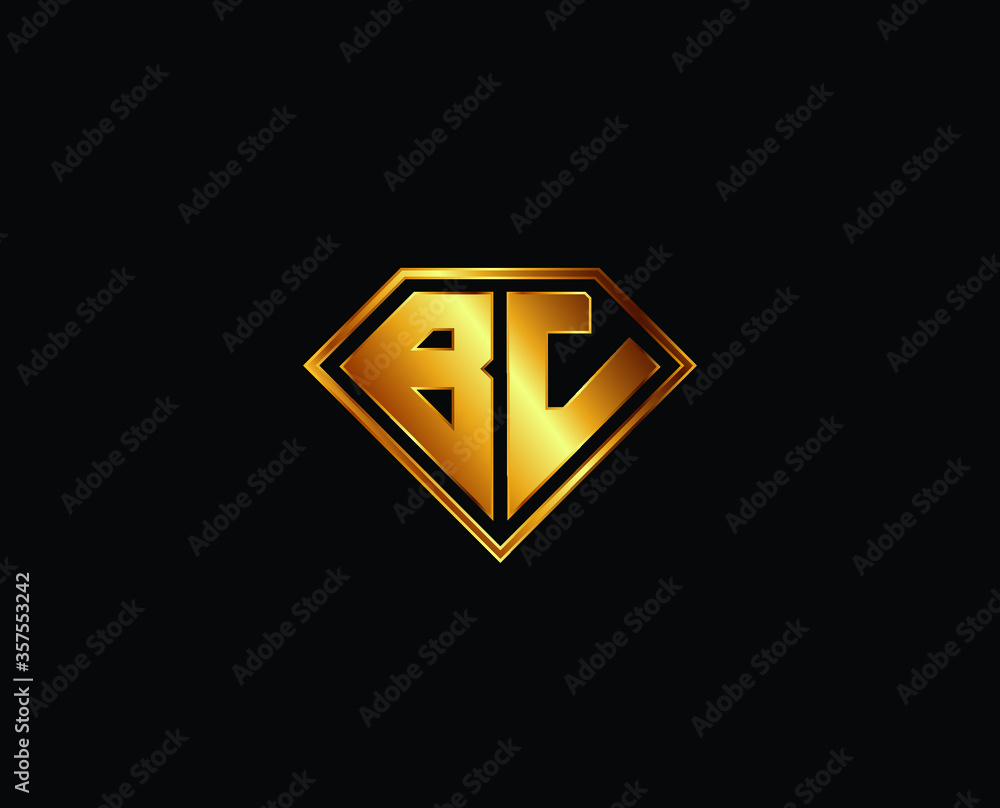 BC diamond shape gold color shield logo design BC diamond shape gold color shield logo design