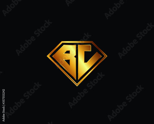 BC diamond shape gold color shield logo design