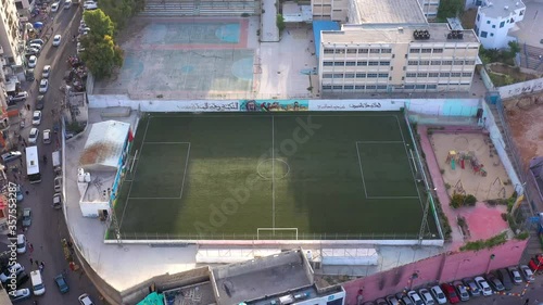 Aerial View over Anata Palesine Refugees Camp Soccer field, Jerusalem photo