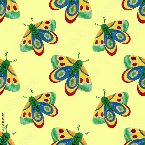 Watercolor seamless pattern with butterflies.