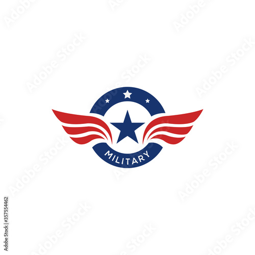 Emblem Military Flag Wings logo design