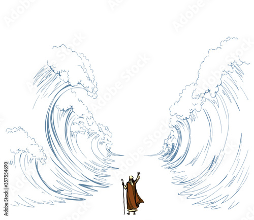 Moses with the staff. Vector drawing
