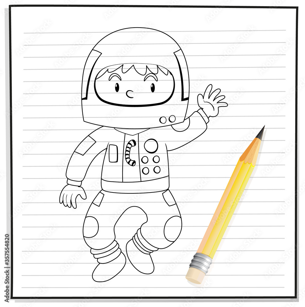 Obraz premium Hand drawing of boy in astronaut outfit outline