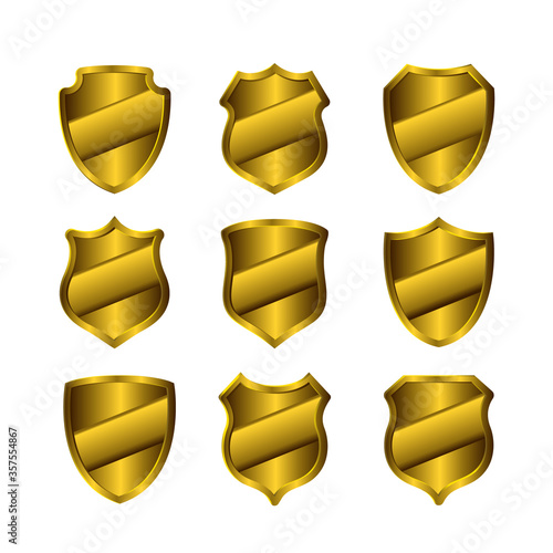 set of golden shields, vector illustration