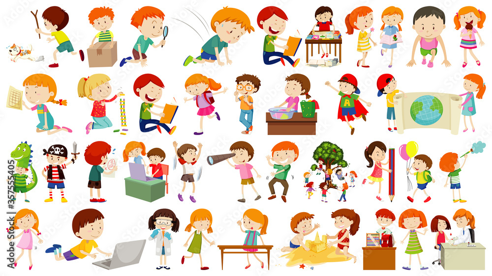 Set of cute kids cartoon character Set of cute kids cartoon character