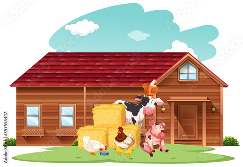 Farm scene with farm animals on the farm