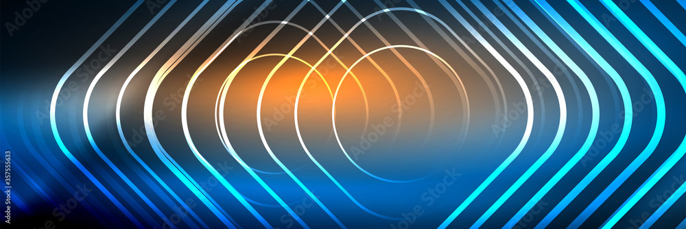 Shiny neon glowing techno lines, hi-tech futuristic abstract background template with square shapes Shiny neon glowing techno lines, hi-tech futuristic abstract background template with square shapes