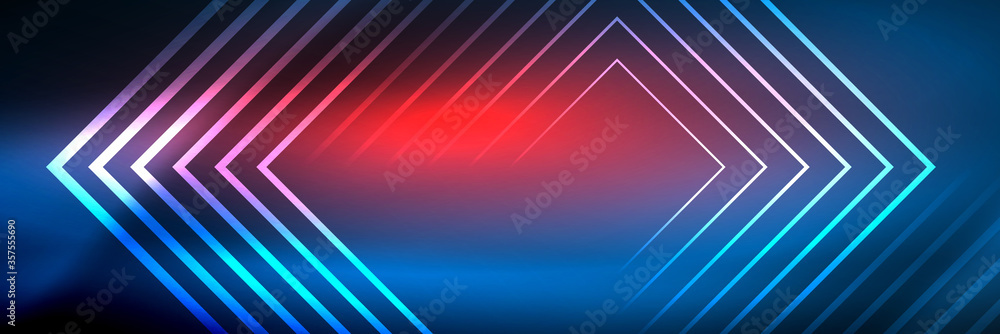 Shiny neon glowing techno lines, hi-tech futuristic abstract background template with square shapes Shiny neon glowing techno lines, hi-tech futuristic abstract background template with square shapes