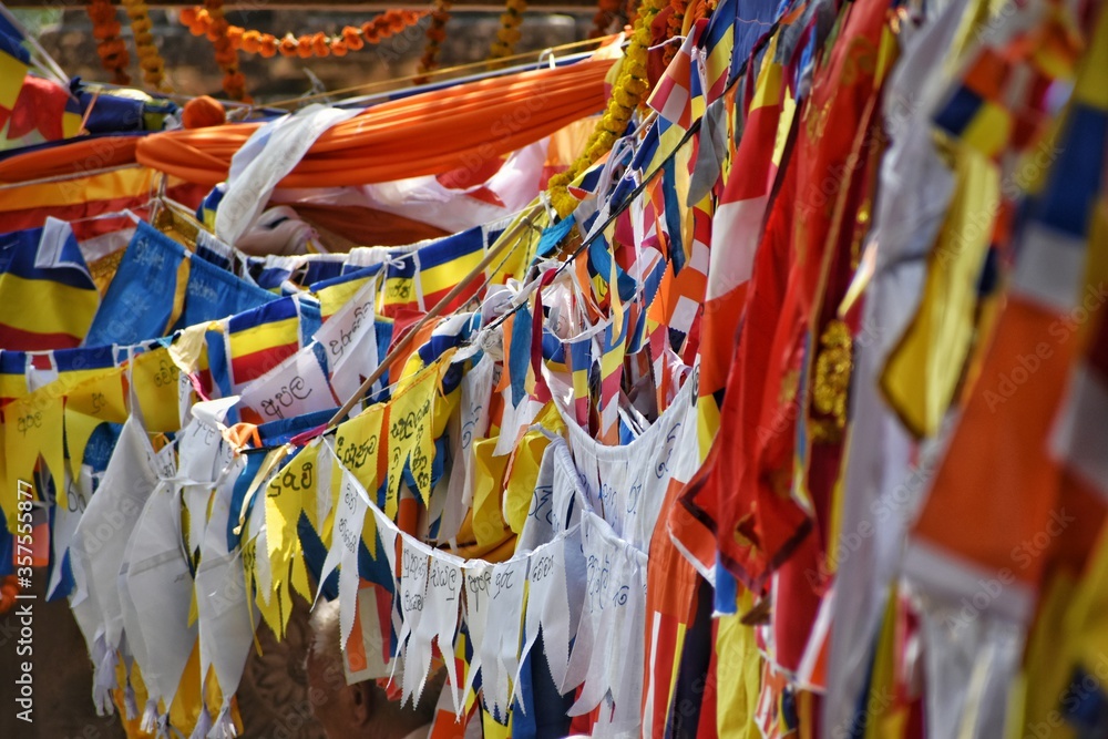 Buddhism colorful prayer flags 