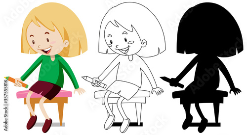 Girl sitting on the chair with its outline and silhouette