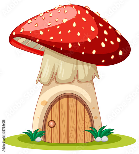 Photography Mushroom house cartoon style on white background