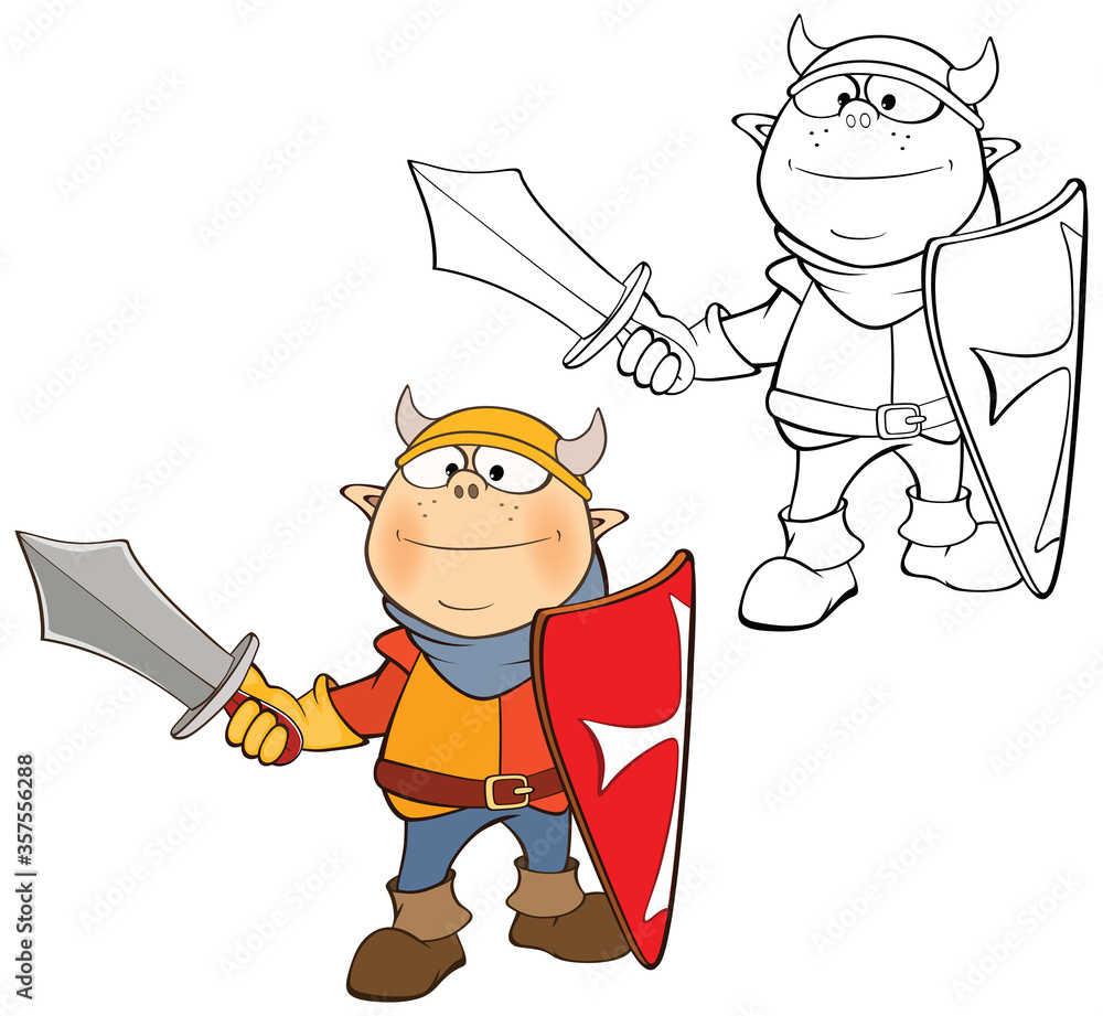 Vector Illustration of a Cute Cartoon Character Knight for you Design and  Computer Game. Coloring Book Outline Set Stock Vector | Adobe Stock