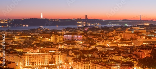 panorama of lisbon portugal city at night