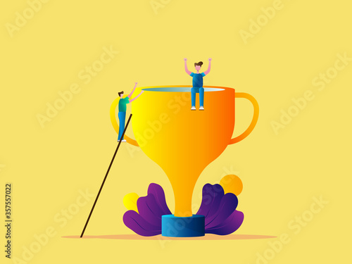 man with big golden trophy award