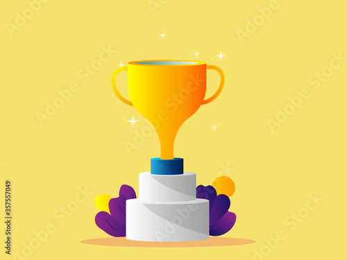 golden trophy award on podium